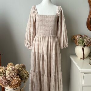 Neuflora Cream Gingham Smocked Midi Maxi Dress